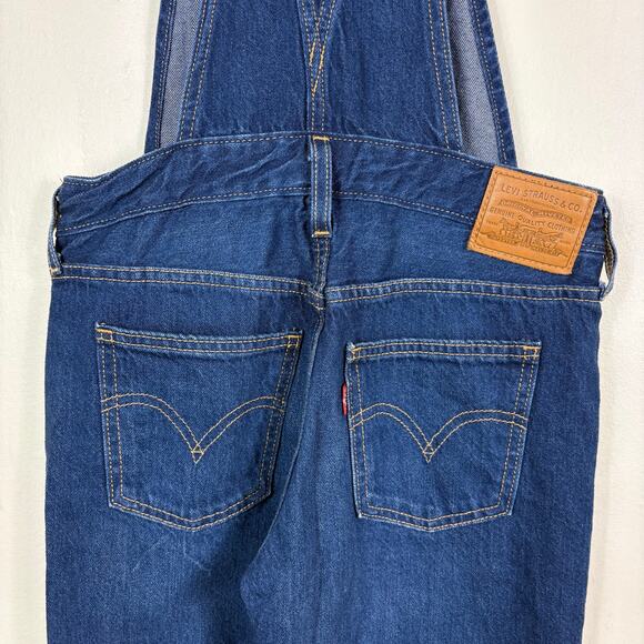 Levi's Premium Denim Dark Wash Tapered Skinny Leg Blue Jean Overalls - Picture 10 of 13